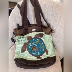Chala Sea Turtle Purse Tote Large Mom Bag Pockets Compartments Cotton Leather